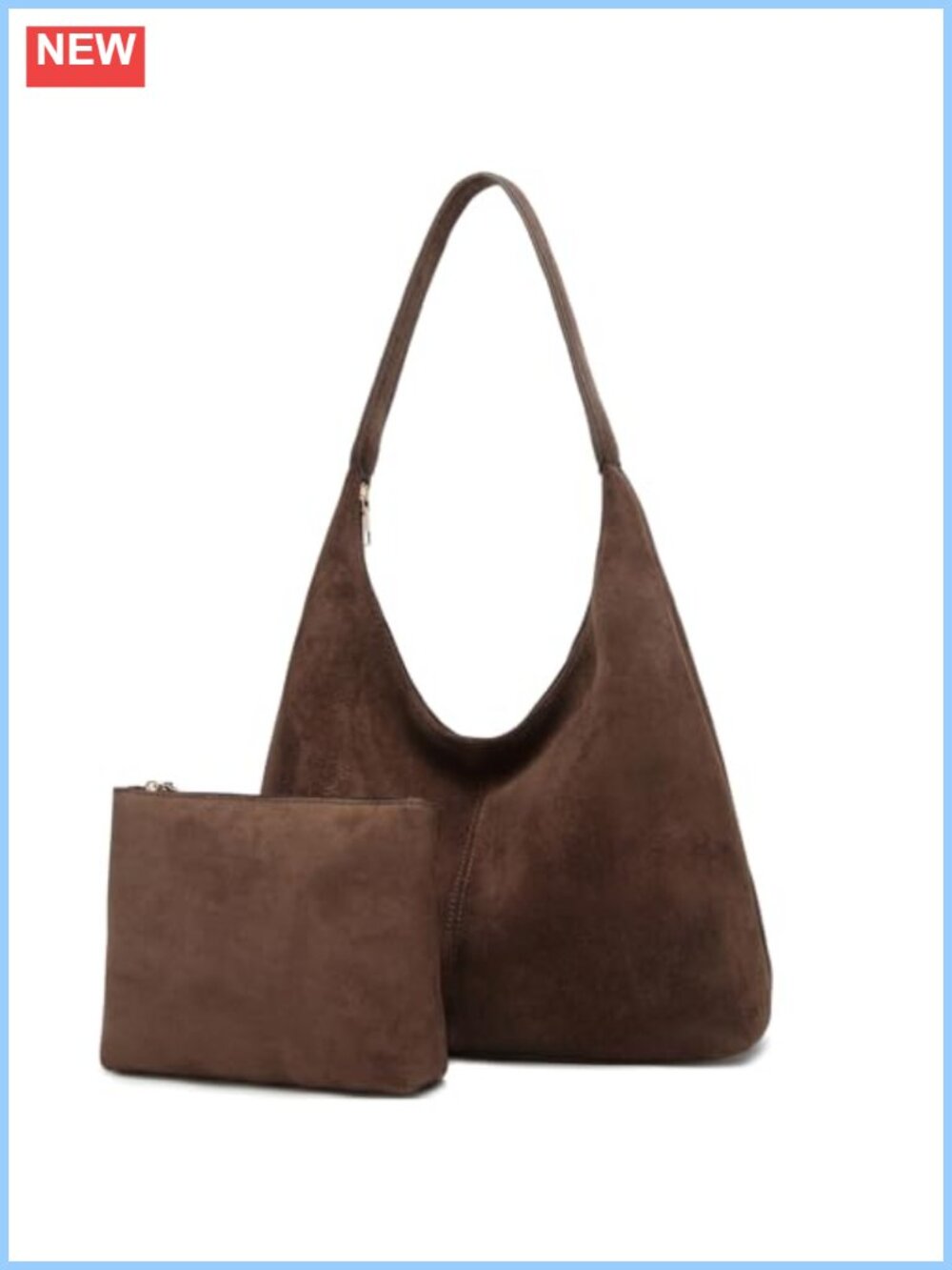 Faux Suede Slouchy Hobo Shoulder Bag for Women Casual Tote with Bonus Pouch